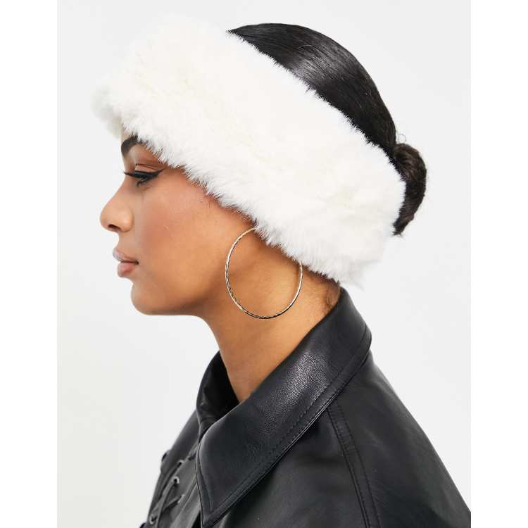 Faux Fur Headband in Black with Fleece Lining