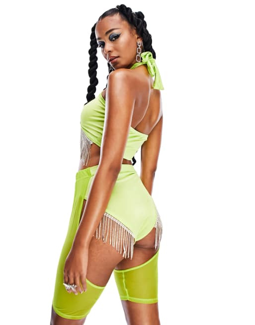 ASYOU festival cross front halter top with diamante trim in lime - part of  a set