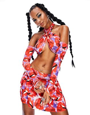 ASYOU festival cross front top co-ord with sleeves in lips print - ASOS Price Checker