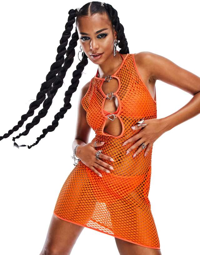 ASYOU festival ladder net cut out mini dress in orange