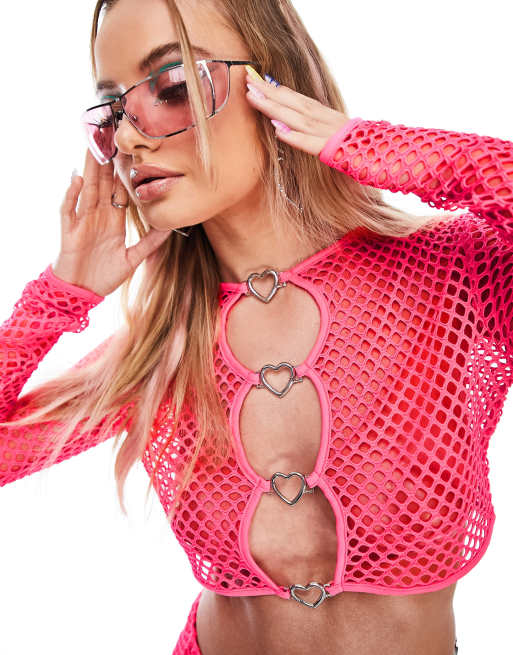 ASYOU festival ladder net heart cut out top in pink (part of a set)