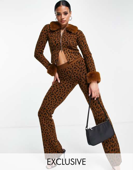 ASYOU flared leopard pants (part of a set) in leopard print