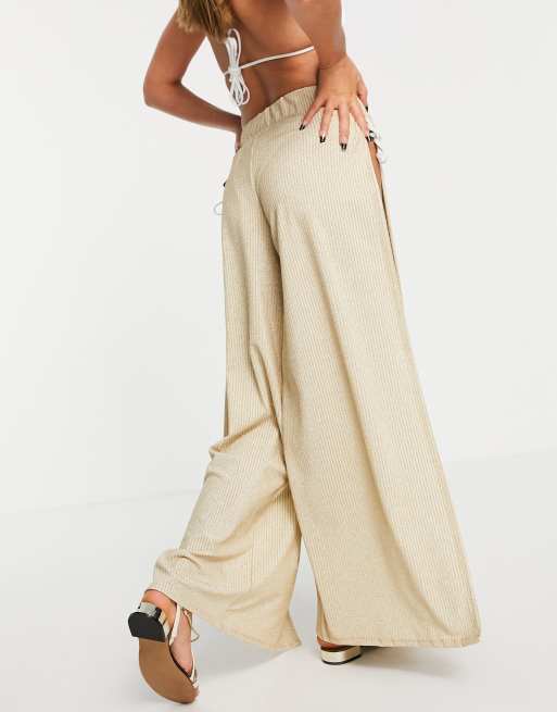 ASYOU flared split side beach trousers in gold, 2 of 4