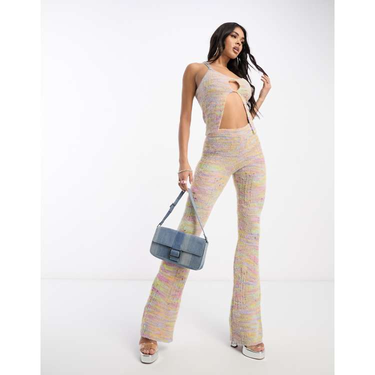 ASYOU square sequin flare pants in turquoise - part of a set