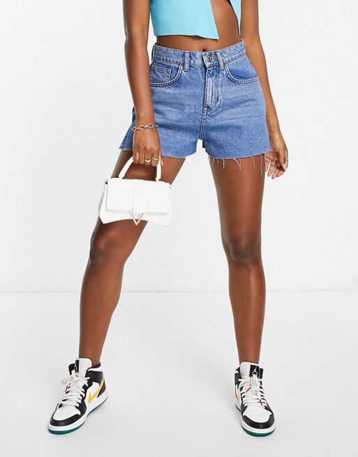 DTT extreme frayed festival denim shorts in light blue