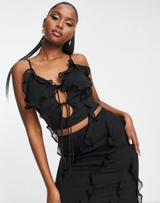 ASYOU frill edge cami top co-ord in black