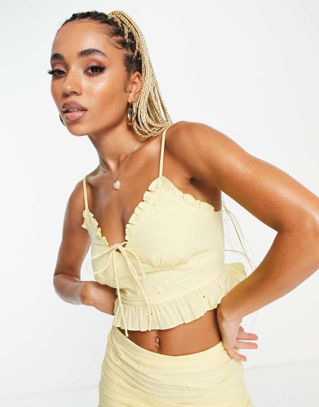 ASYOU frill hem eyelet cami top in yellow - part of a set