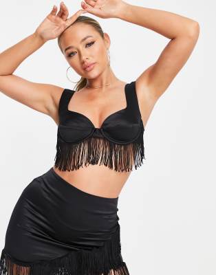 AsYou ASYOU fringe hem bralet co-ord in black