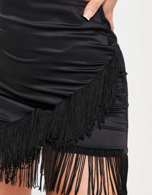 ASYOU fringe hem wrap mini skirt co-ord in black | ASOS