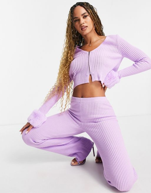 ASOS 4505 cardigan and flare pants set in lilac