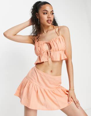 Asyou Lace-up Skirt In Peach - Part Of A Set-orange