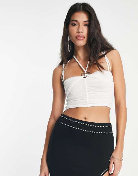 ASOS DESIGN – Größere Brust – Kurzes Camisole in Schwarz mit eckigem  Ausschnitt und Ziernaht