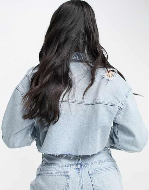 AsYou – Gerippte, kurz geschnittene Jeansjacke in Blau, Kombiteil 