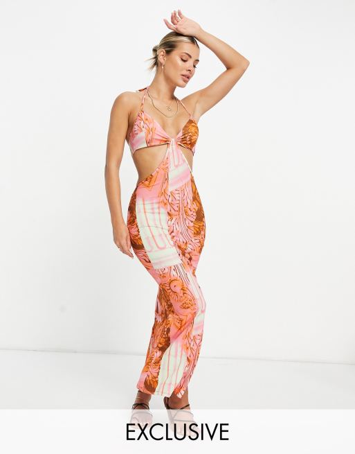 AsYou – Geschmeidiges Midaxi-Kleid mit seitlichem Zierausschnitt und Print in Renaissance-Optik