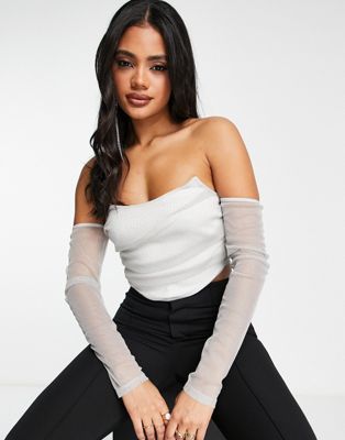ASYOU glitter mesh cowl corset with sleeve