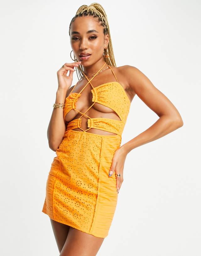 ASYOU halter broderie mini dress in orange