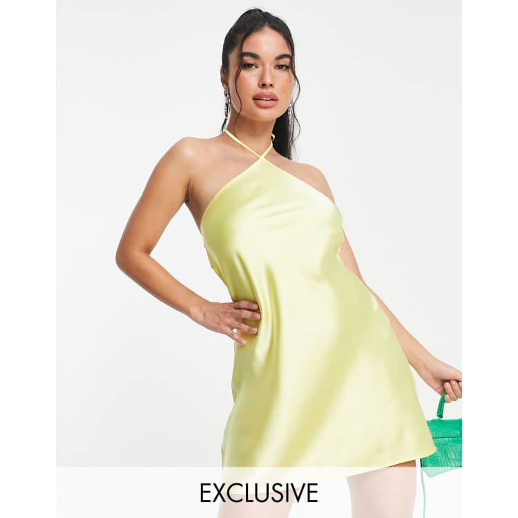 Yellow satin hot sale halter dress