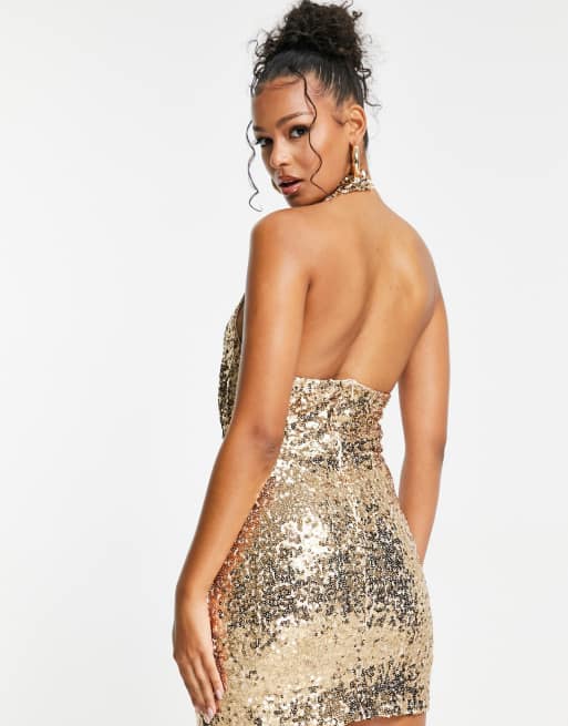 Gold Star Sequin Halter Dress