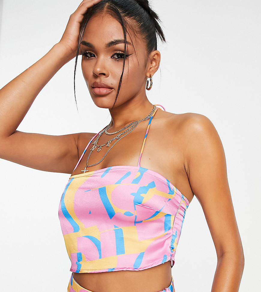 ASYOU halter scarf top co-ord in pink print-Multi