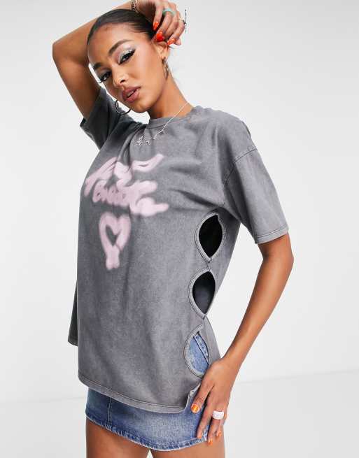 ASYOU heartbreaker graphic cut out t-shirt in gray