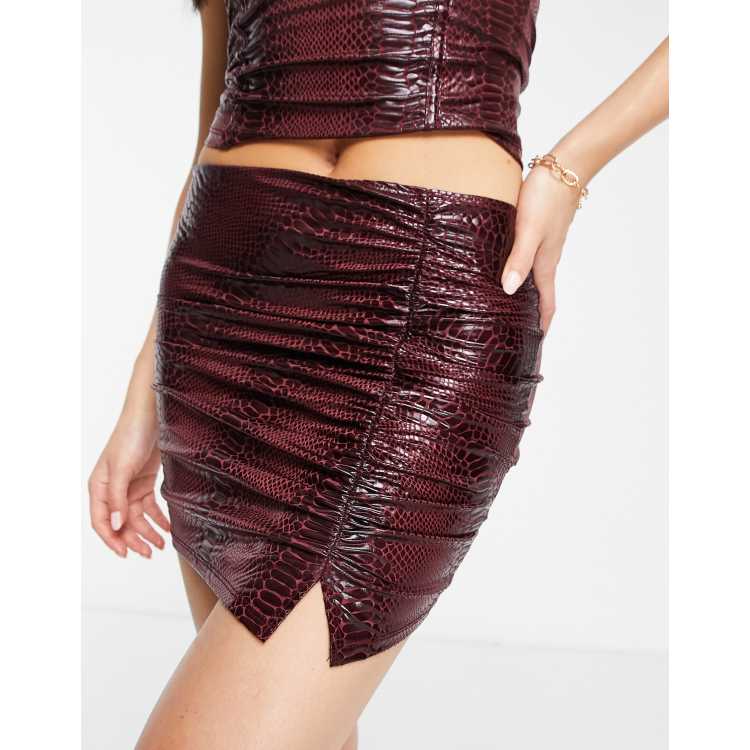 ASYOU hi-shine croc ruched mini skirt in chocolate - part of a set