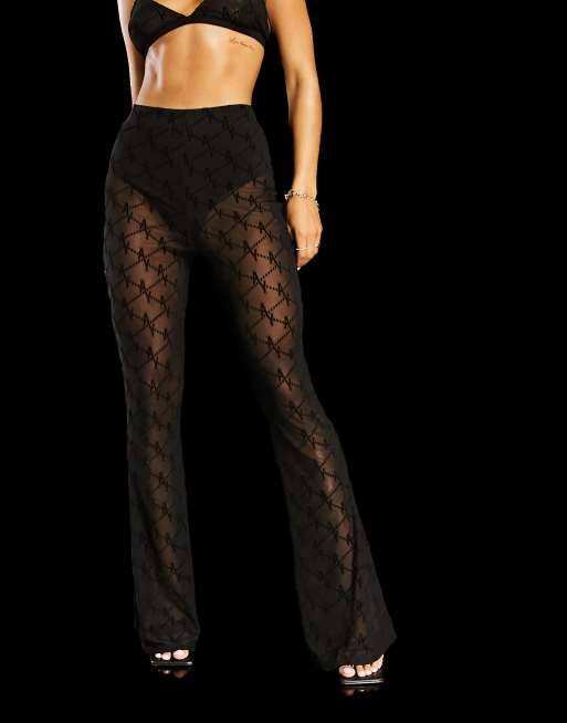 Black mesh 2024 flared trousers