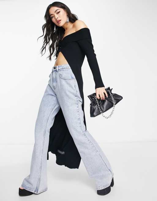 AsYou hook and eye bardot knit midaxi cardigan in black