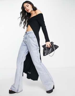 AsYou ASYOU hook and eye bardot knitted midaxi cardigan in black