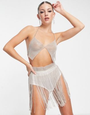 ASYOU ICONICS diamante bralette co-ord in mink