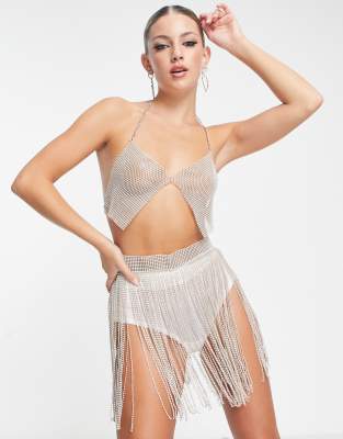 ASYOU ICONICS fringed diamante set in mink