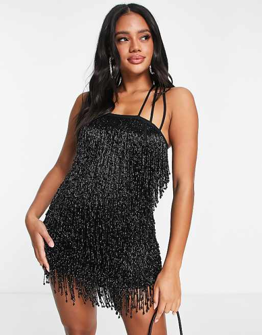 fringe beaded dress Short Mini with Sheer Sleeves 48152 and steal the show in Primavera Couture 4248 Made for dancing, twirling, and
