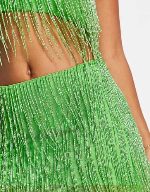ASYOU ICONICS fringed bead embellished skirt in green - part