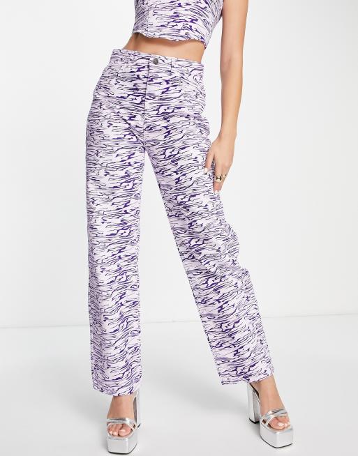 ASYOU - Jeans dad viola con stampa zebrata in coordinato