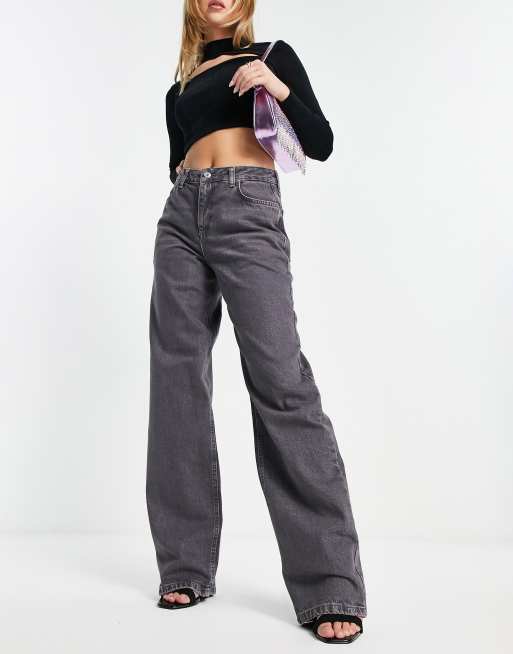 AsYou - Jeans met lage taille en wijde pijpen in grijs