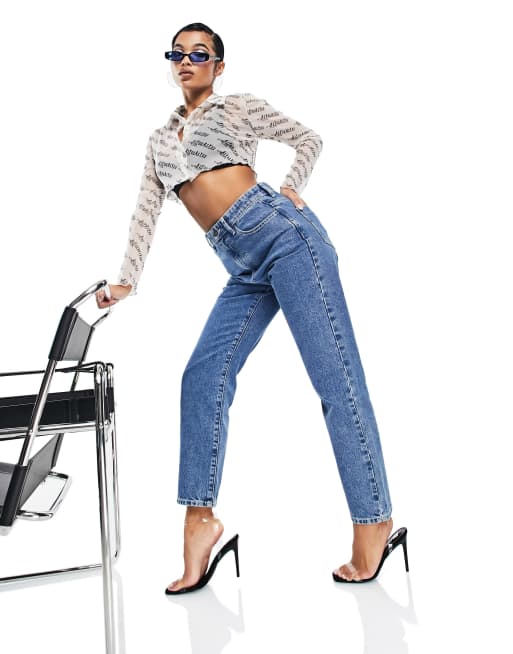 AsYou - Jeans met rechte pijpen in jaren 90-stijl in blauw