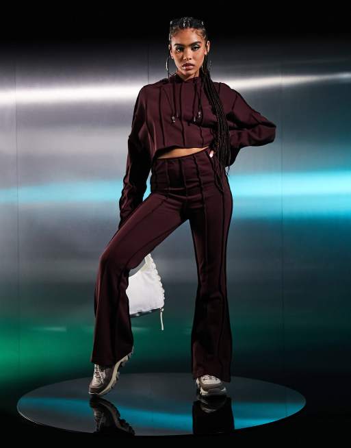 ASYOU - Joggers a zampa con cuciture color cioccolato in coordinato