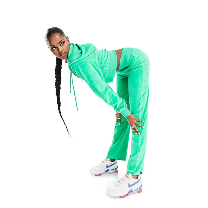  Donna ASYOU - Joggers dritti in velour verde in coordinato