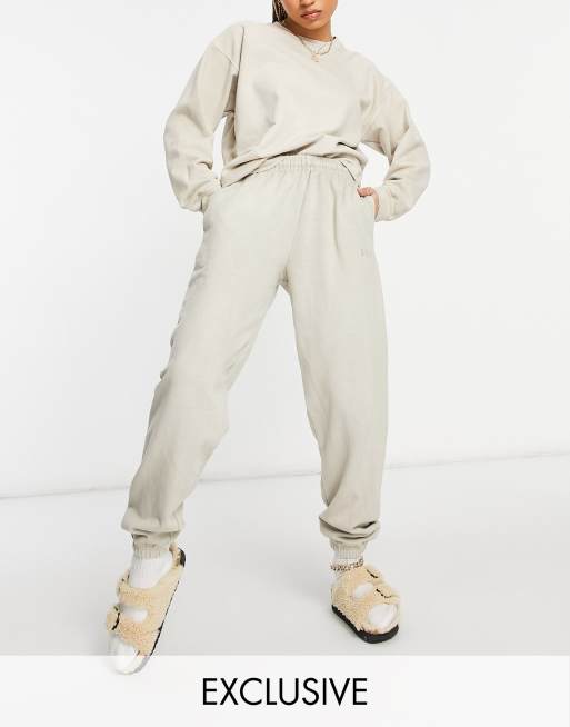 ASYOU - Joggers oversize con logo color pietra in coordinato