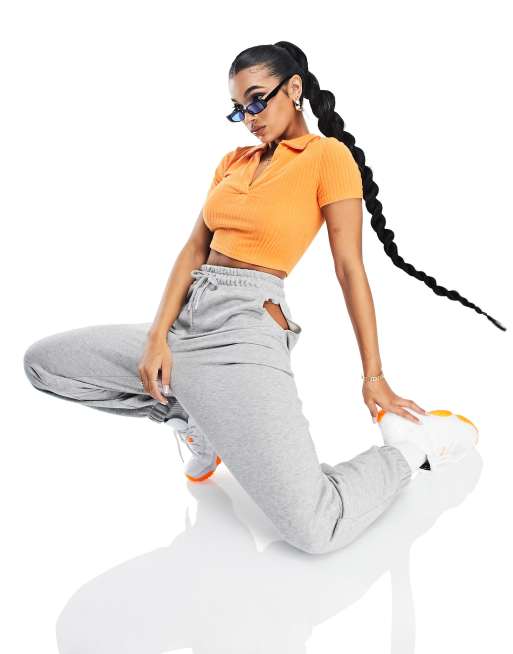 ASYOU - Joggingbroek met uitsnijdingen in gemêleerd grijs