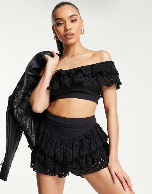 ASYOU Jupe short volants en broderie anglaise Noir ASOS