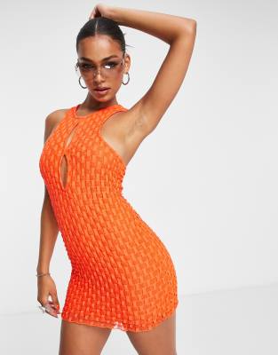 Asyou Keyhole Cut Out Popcorn Mini Dress In Orange ModeSens