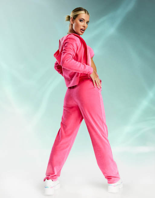 ASYOU – Klarrosa, raka byxor i velour, del av set, 2 av 4