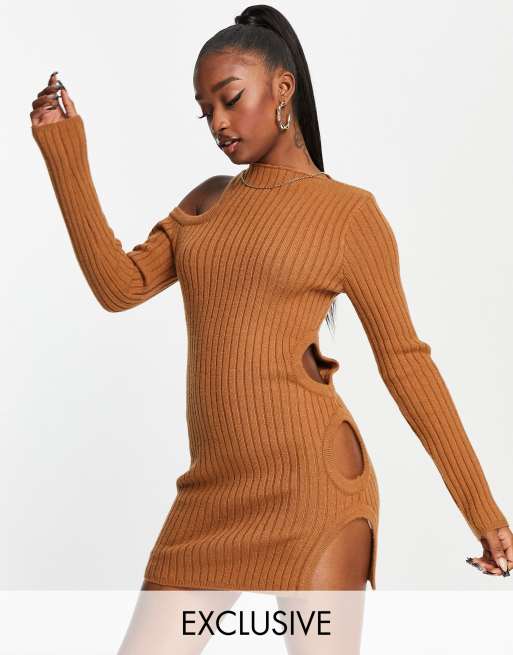 Chocolate Turtle Neck Knitted Bodycon Maxi Dress