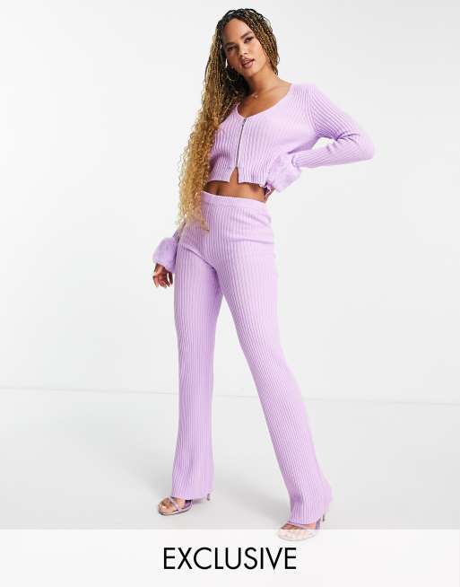  MCTEST One Shoulder Slim Crop Top & Flare Pants Set (Color :  Lilac Purple, Size : X-Small) : Clothing, Shoes & Jewelry