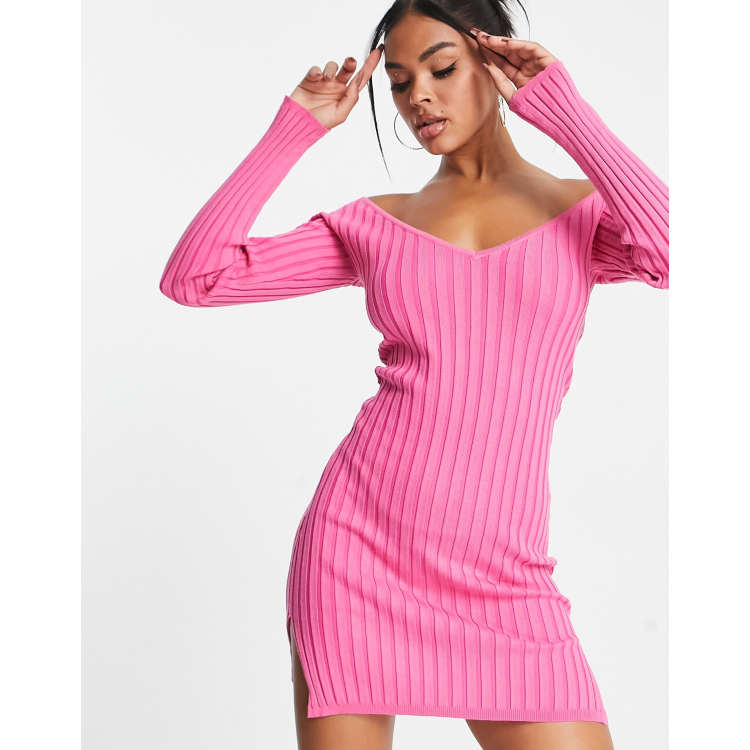 ASYOU knit off the shoulder dress in pink