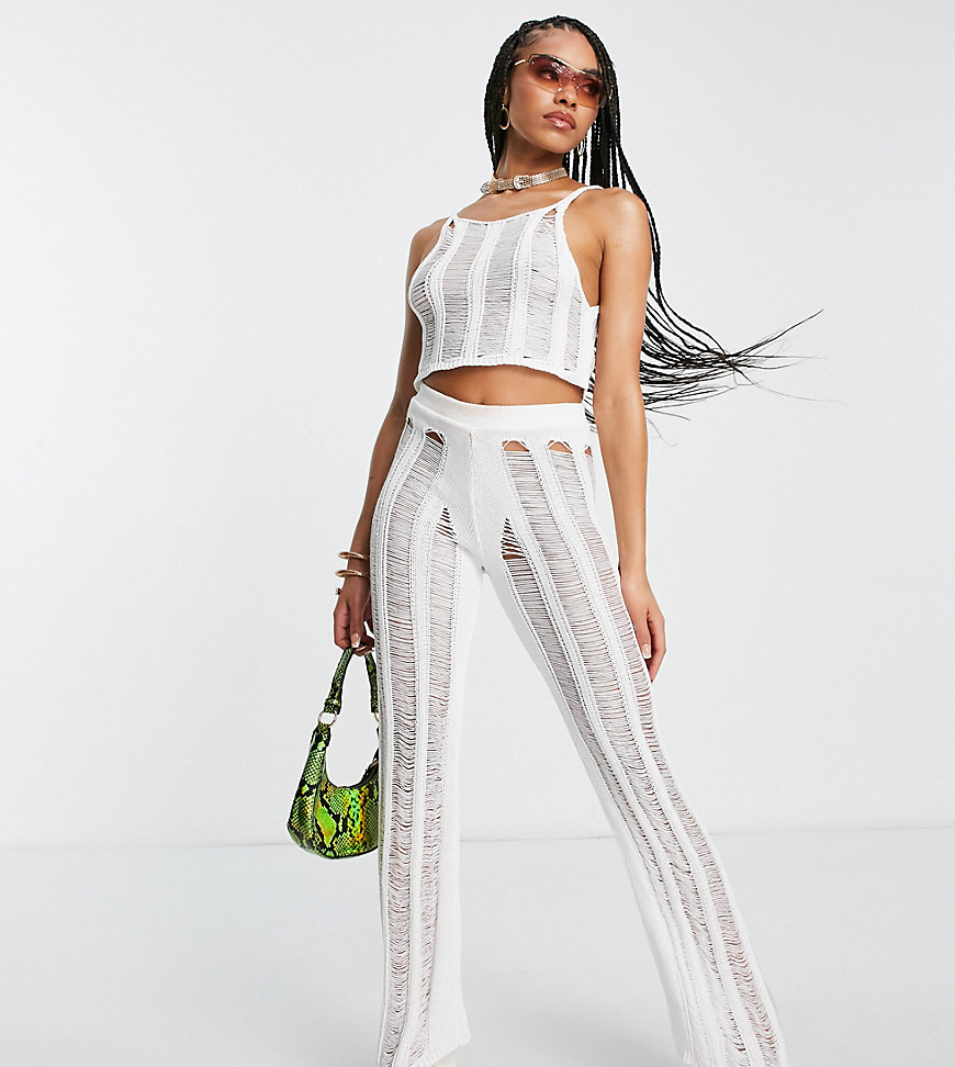 Asyou Knit Pants With Decorative Runs In White - Part Of A Set