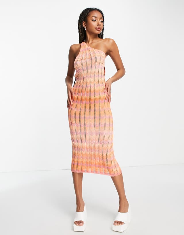 ASYOU knit striped one shoulder midi dress in multi