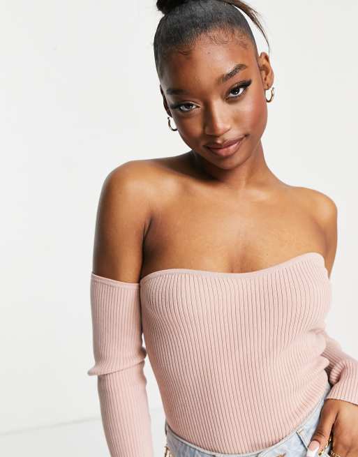 discolor Bounce Reduktion ASYOU knitted bandeau top with sleeves in rose | ASOS