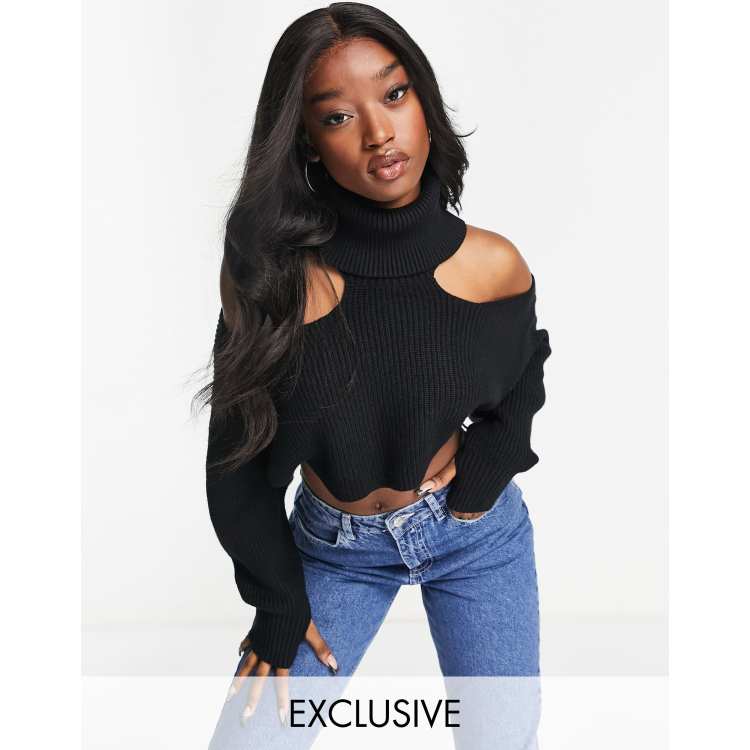 Cold shoulder 2024 black turtleneck