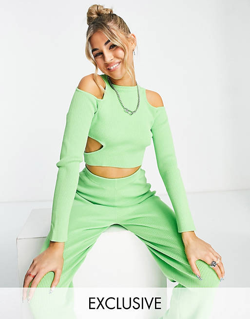 ASYOU knitted cut out top in green (part of a set) 